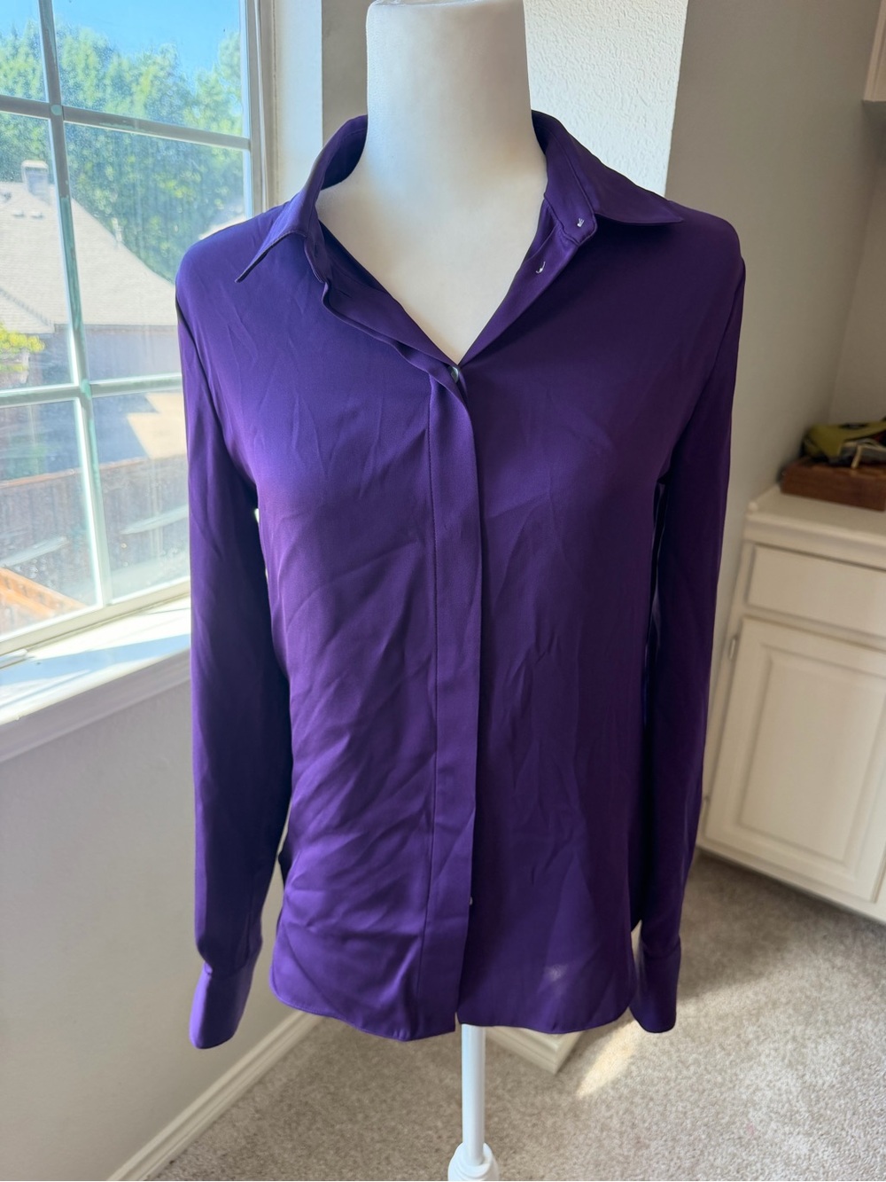 Theory Women's Silk Deep Purple Long-Sleeve Button-Down Shirt